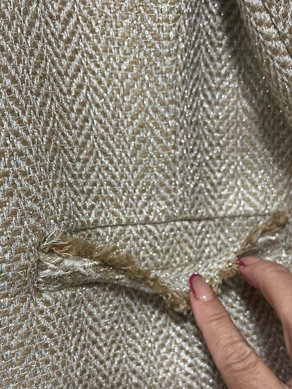 Ann Taylor Champagne Metallic Tweed Fringe Cutaway Blazer Jacket 16P - Picture 7 of 12